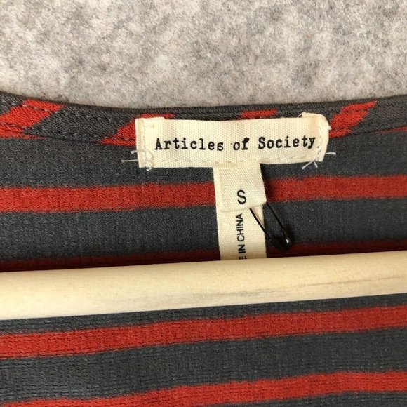 Articles of Society Tank Top S Red Gray Striped Square Neck Ribbed Knit Casual - Picture 4 of 12